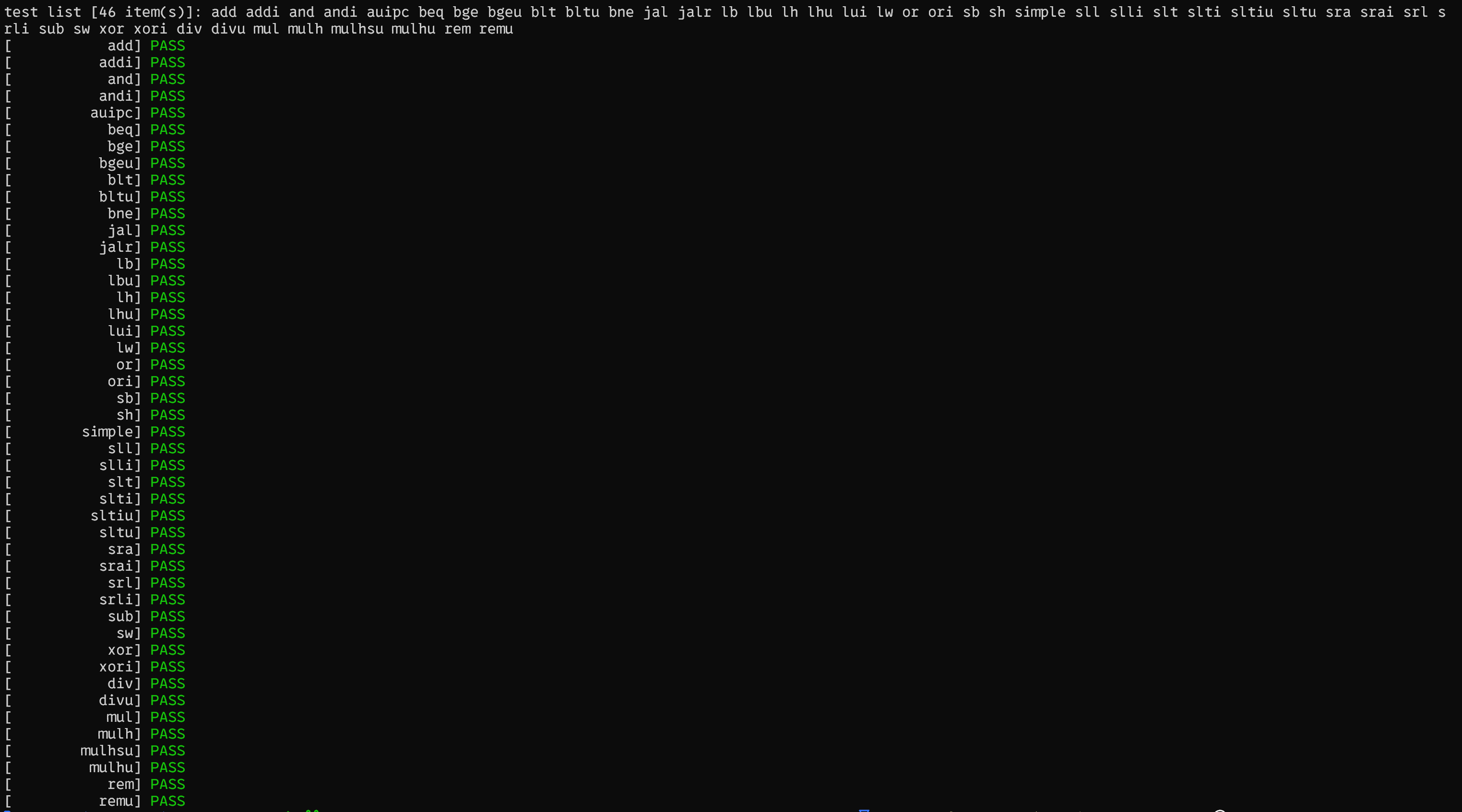 Passing instruction set tests